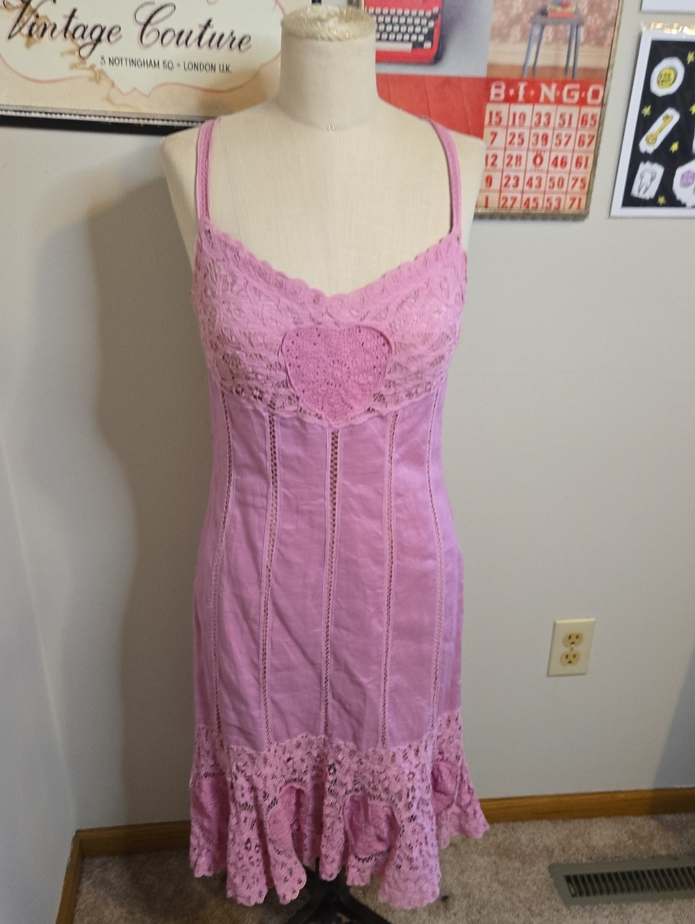 Sue Wong Lavender Pink Crochet-Trim Slip Dress